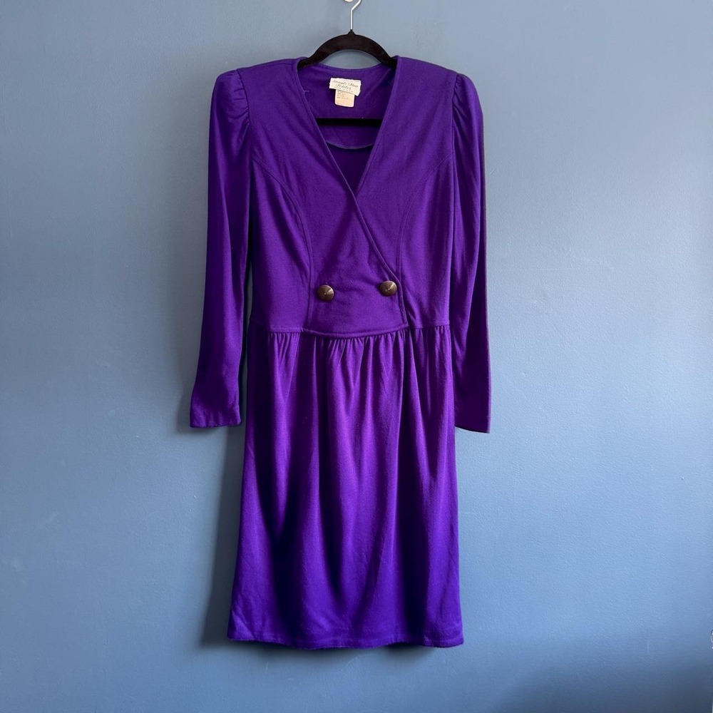 Vintage 1980s Purple Dress Women's Size 8 Acrylic Made In USA Retro Stuart Alan
